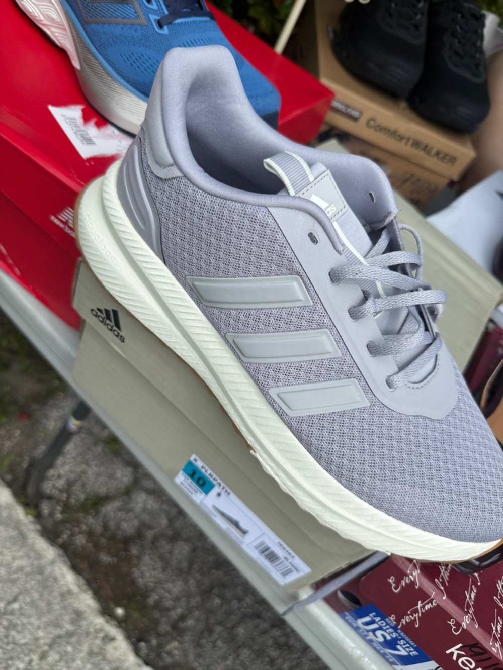 adidas Light Gray Mesh Running Sneakers with Cream Midsole